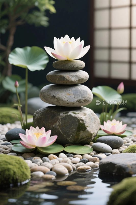 禅意石堆莲花静景