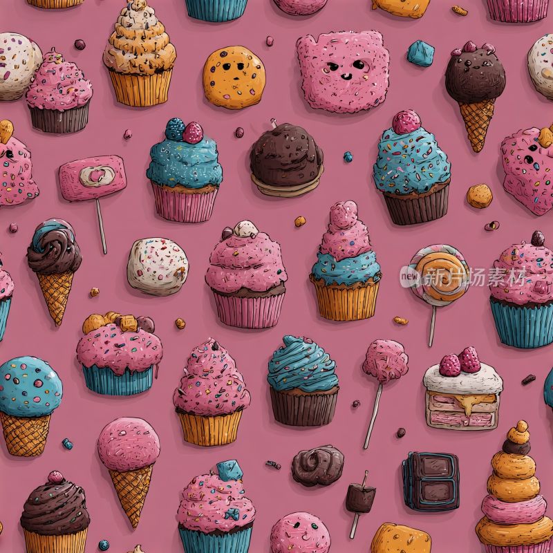 可爱多彩甜点插画图案