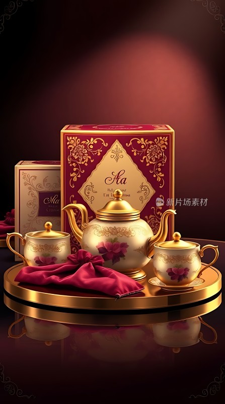 金色茶具套装展示