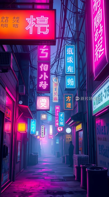 霓虹灯下的繁华街道