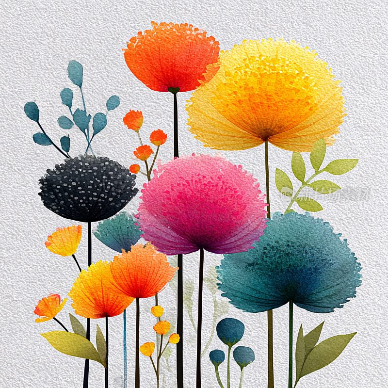 多彩插画风格花卉图案