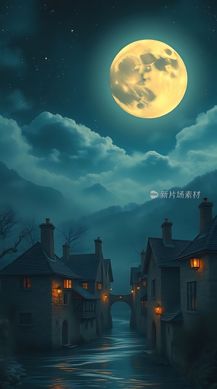 夜幕下的宁静小镇