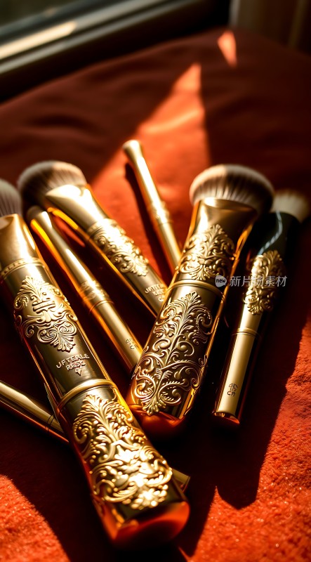 金色雕花化妆刷套装闪耀着奢华光芒
