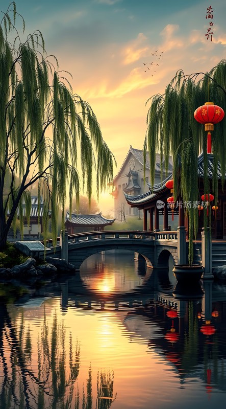 古桥柳影映水乡