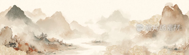 中式水墨山水风景图