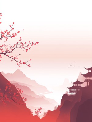 红梅掩映下的亭台楼阁 中式庭院的诗意画境 红梅掩映下的亭台楼阁 中式庭院的诗意画境