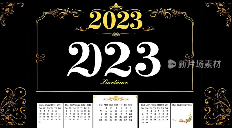 2023年日历金色装饰优雅大方