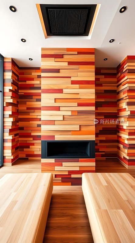 现代木墙设计色彩丰富线条简洁