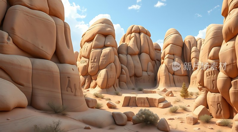 沙漠奇石林立蓝天映衬下的自然美景