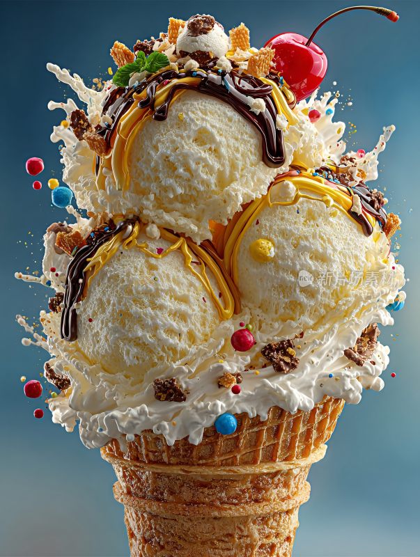 美味多层冰淇淋甜筒