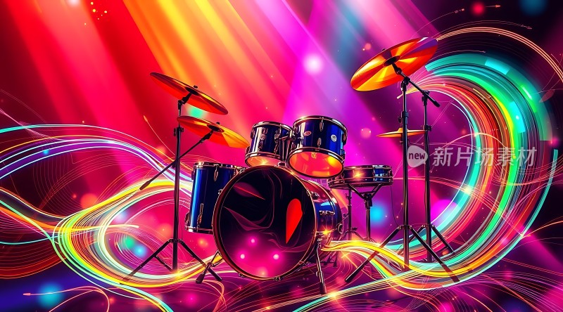 彩色灯光下的架子鼓