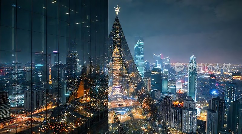 璀璨都市夜景灯火辉煌的现代建筑群