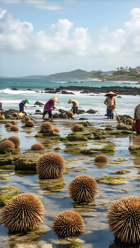 海边的渔民与海胆