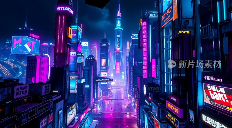 霓虹灯下的未来都市之夜