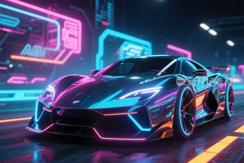 未来霓虹跑车科幻场景