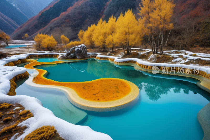 一个黄色边缘的大水池高清风景图片