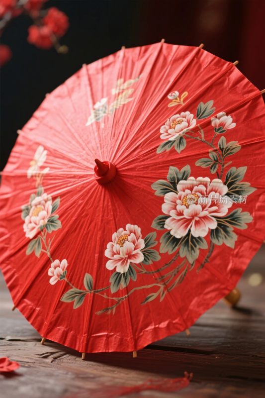 红色古风油纸伞