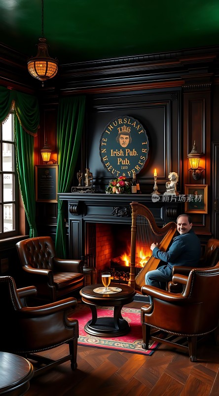 爱尔兰酒吧里的竖琴演奏者