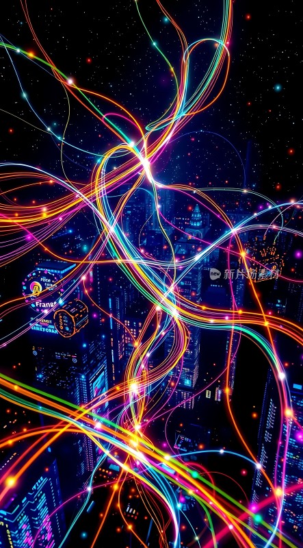 五彩斑斓的光线交织在繁华都市之上