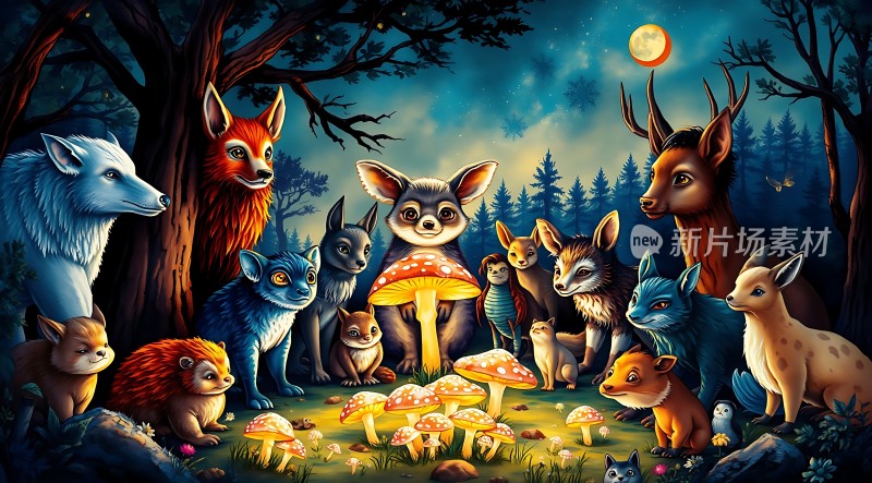 森林夜话动物们的聚会