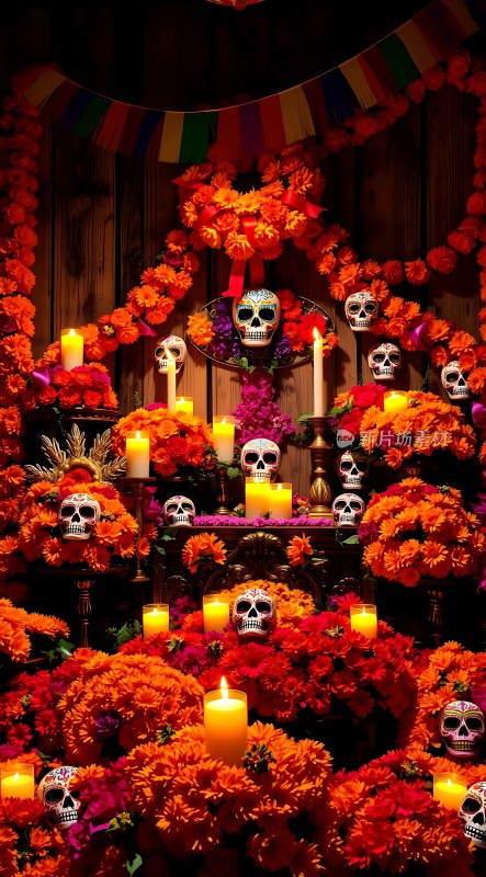 万圣节骷髅花烛祭坛