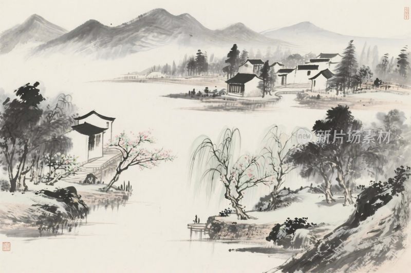 水墨风格山水风景图