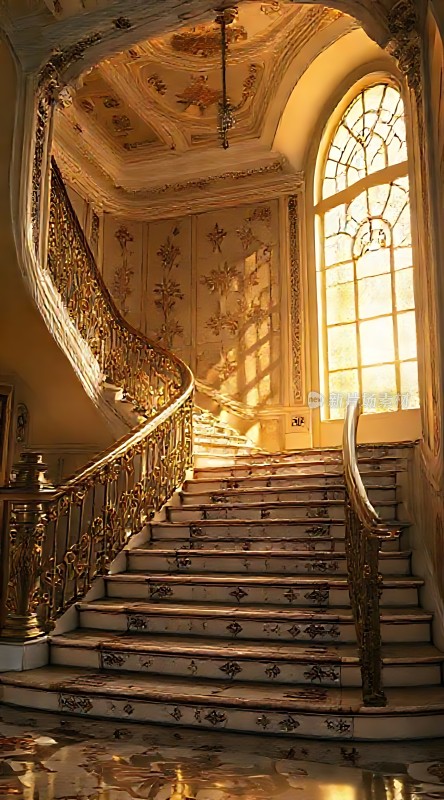 阳光下的金色楼梯