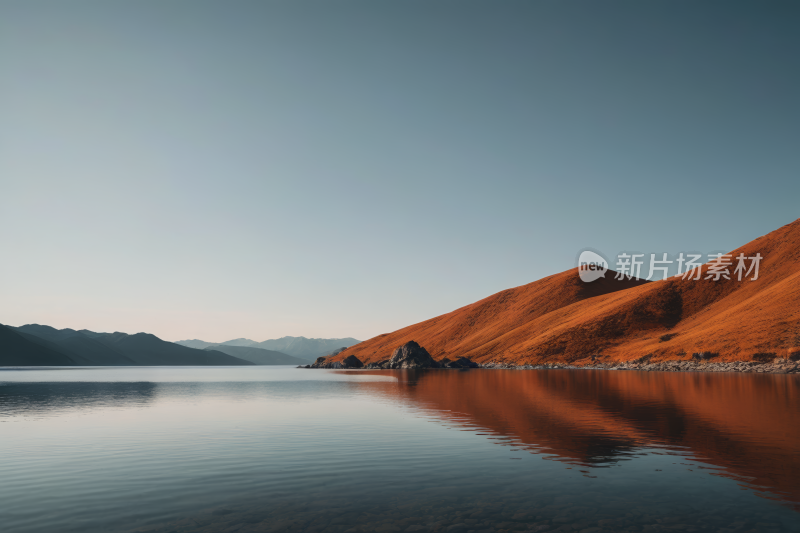 一大片水域一座高山清风景图片