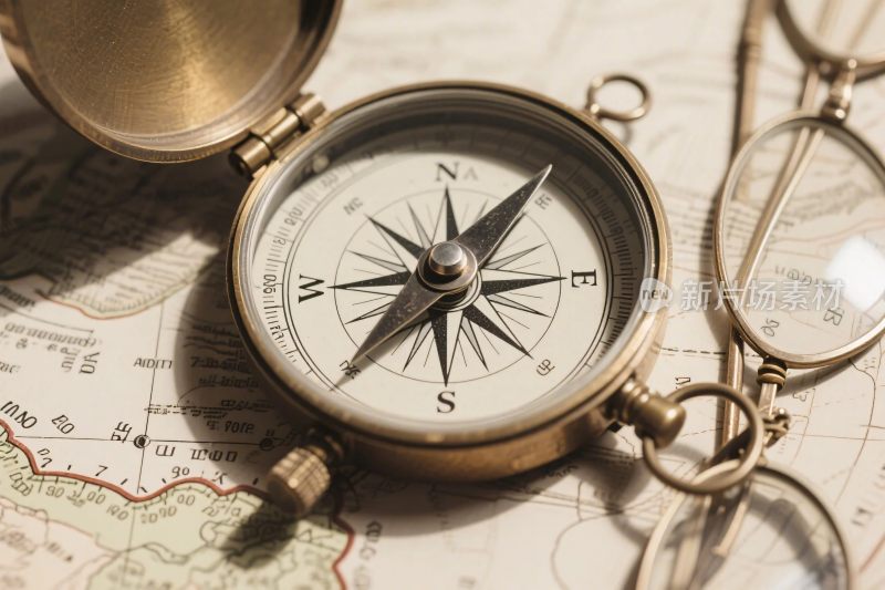 复古指南针与地图
