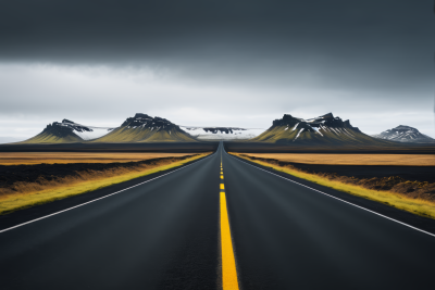 道路有山脉一条黄线风光风景图片