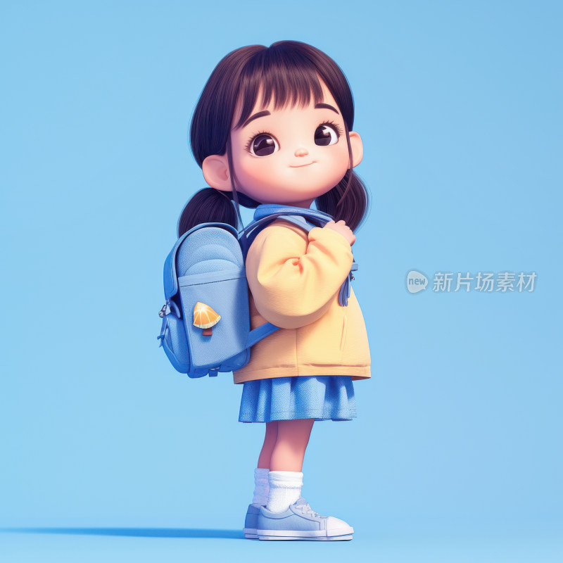 卡通小女孩小学生儿童3D卡通人物插画