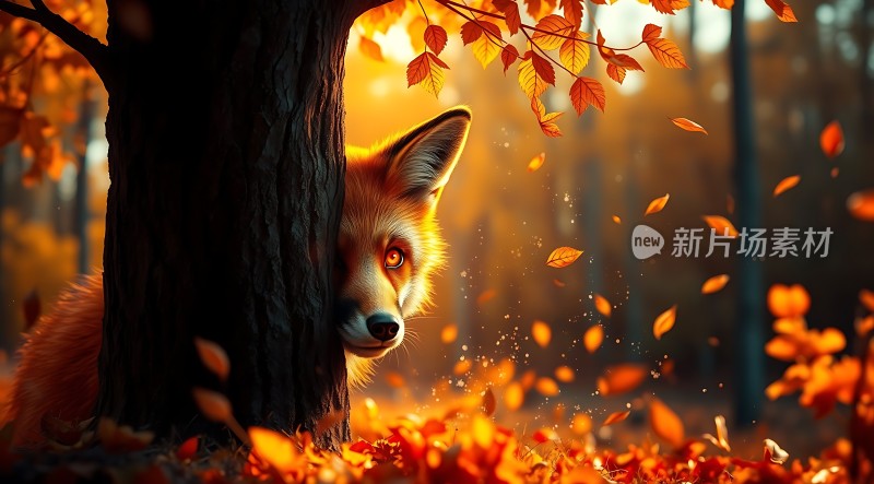 秋日森林里的神秘狐狸