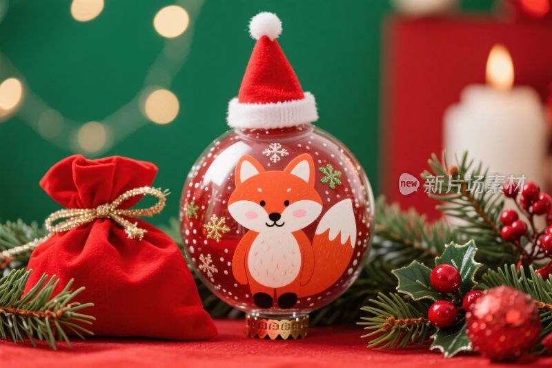 圣诞狐狸装饰摆件