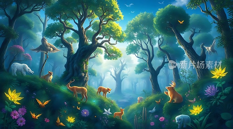 森林秘境动物与自然和谐共处