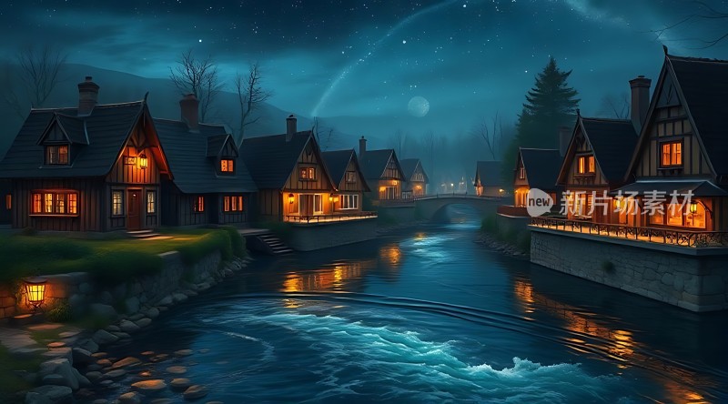 夜幕下的温馨小镇