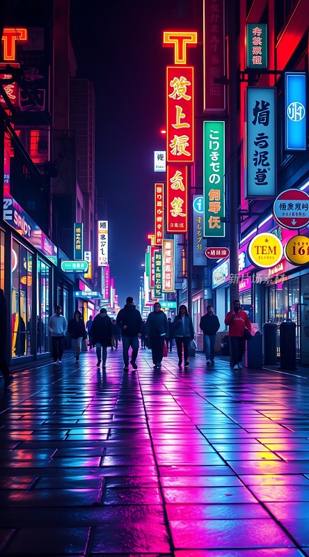 霓虹灯下的繁华街道