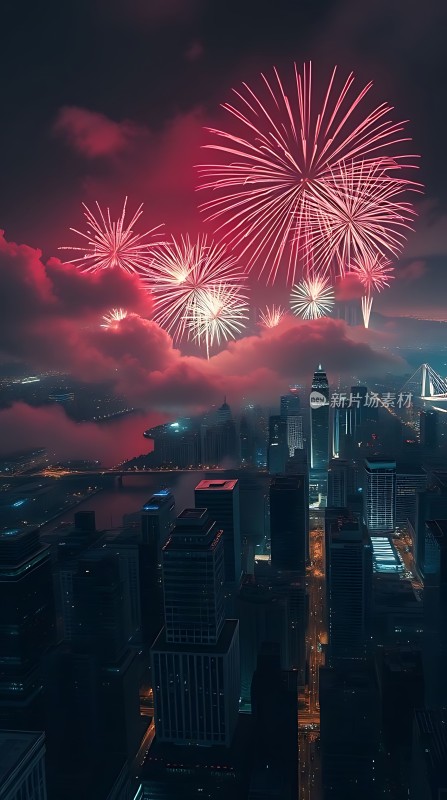 璀璨烟花夜城市灯火辉煌