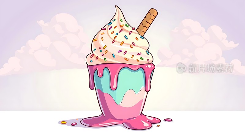 融化冰淇淋甜筒