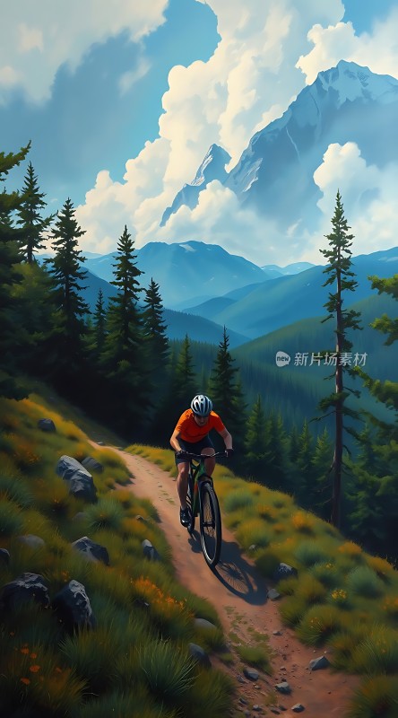 骑行者穿越山间小径