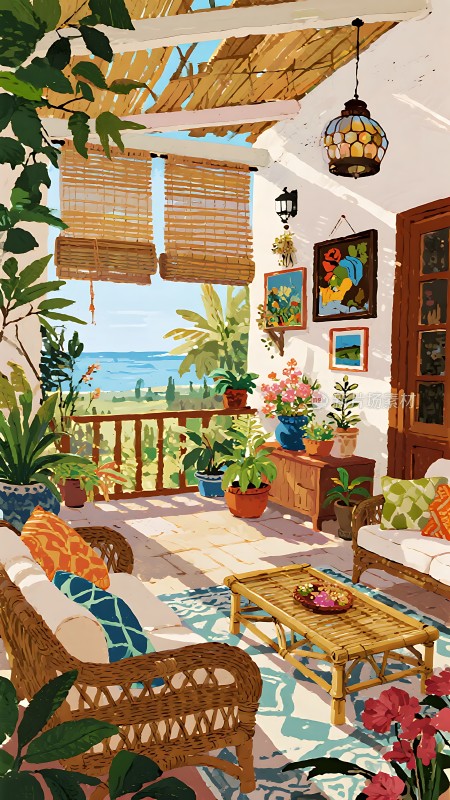 阳光下的热带风情小院