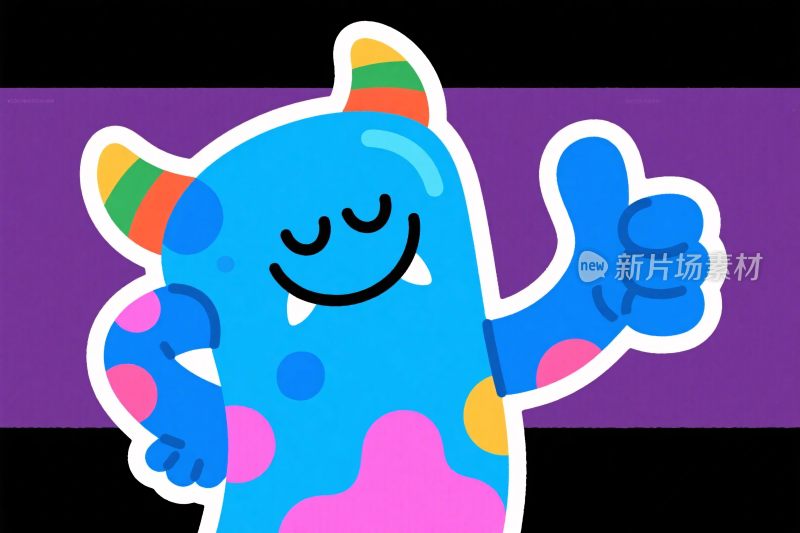 蓝色卡通怪物点赞插画