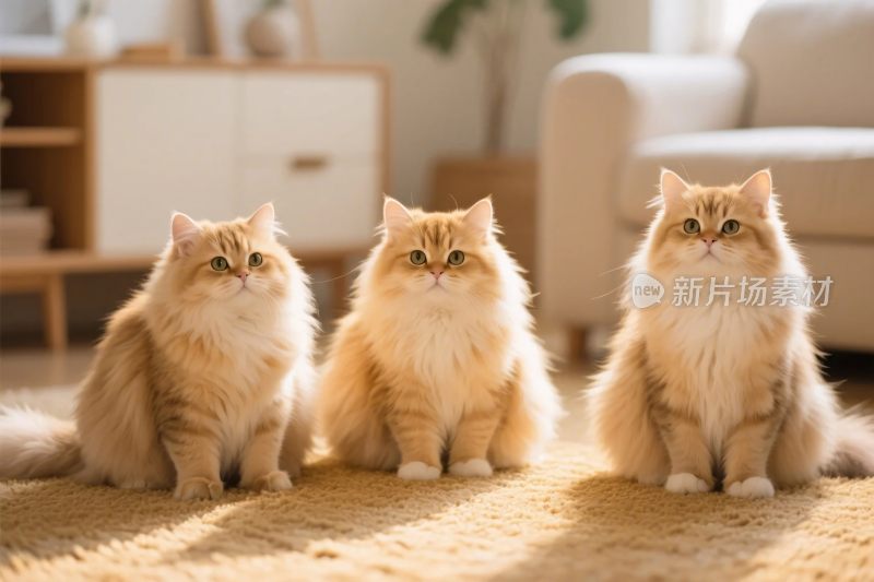 三只橘猫室内场景