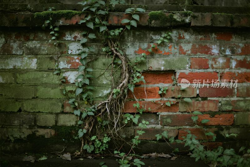 老红砖墙藤蔓