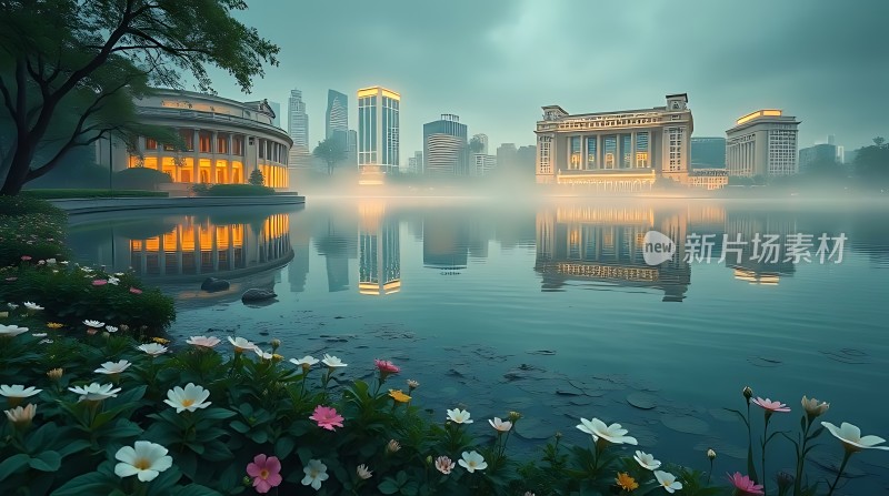 湖畔花语城市之光