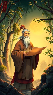 竹影下的智者沉思