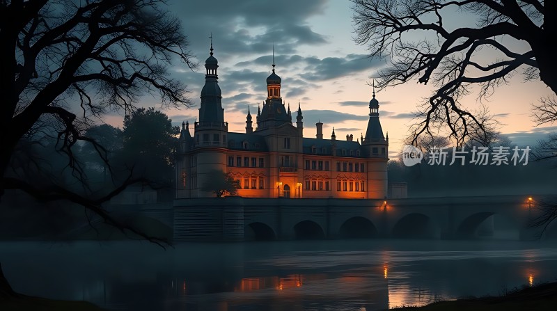 湖畔古堡夜色迷离