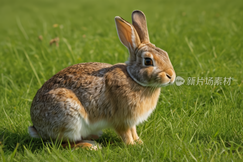 一只兔子坐在草地上高清图片