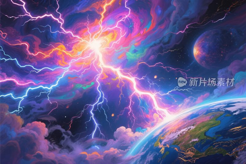 宇宙闪电科幻插画