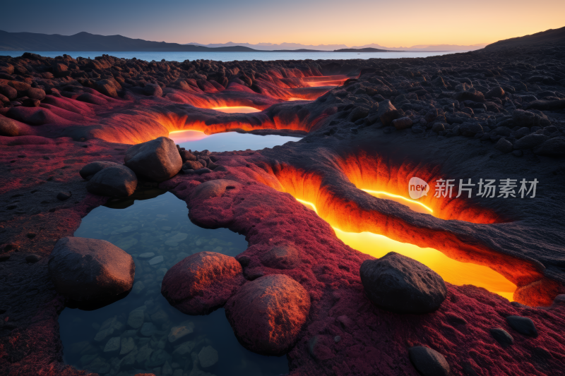 熔岩场中央一个小水池风光风景图片