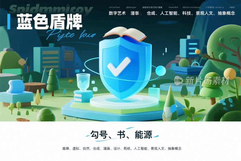 蓝色盾牌安全插画